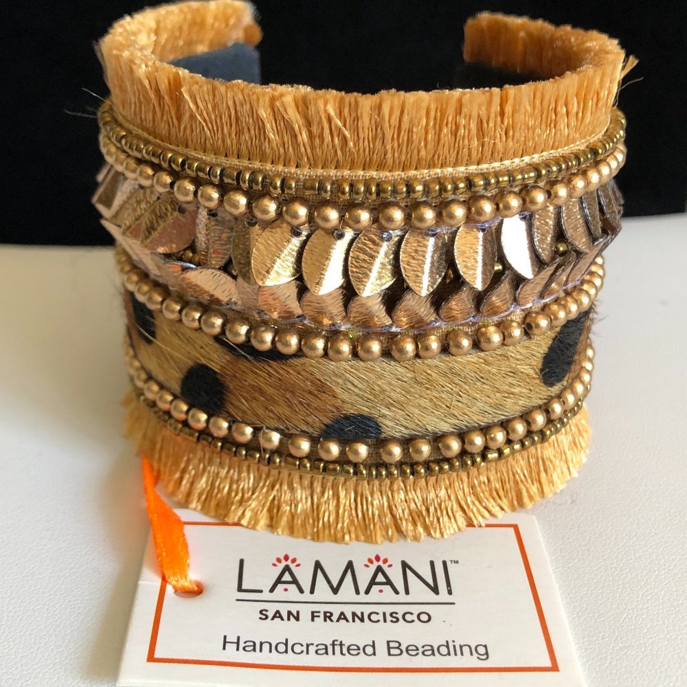 LAMANI SF Handcrafted Faux Leather Embellished Cuff Bracelet